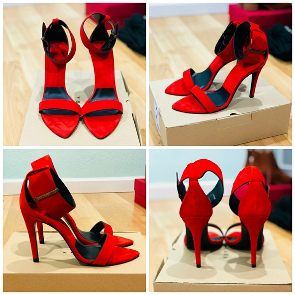 Zara Red Suede Ankle Srap Heels - Picture 5 of 5